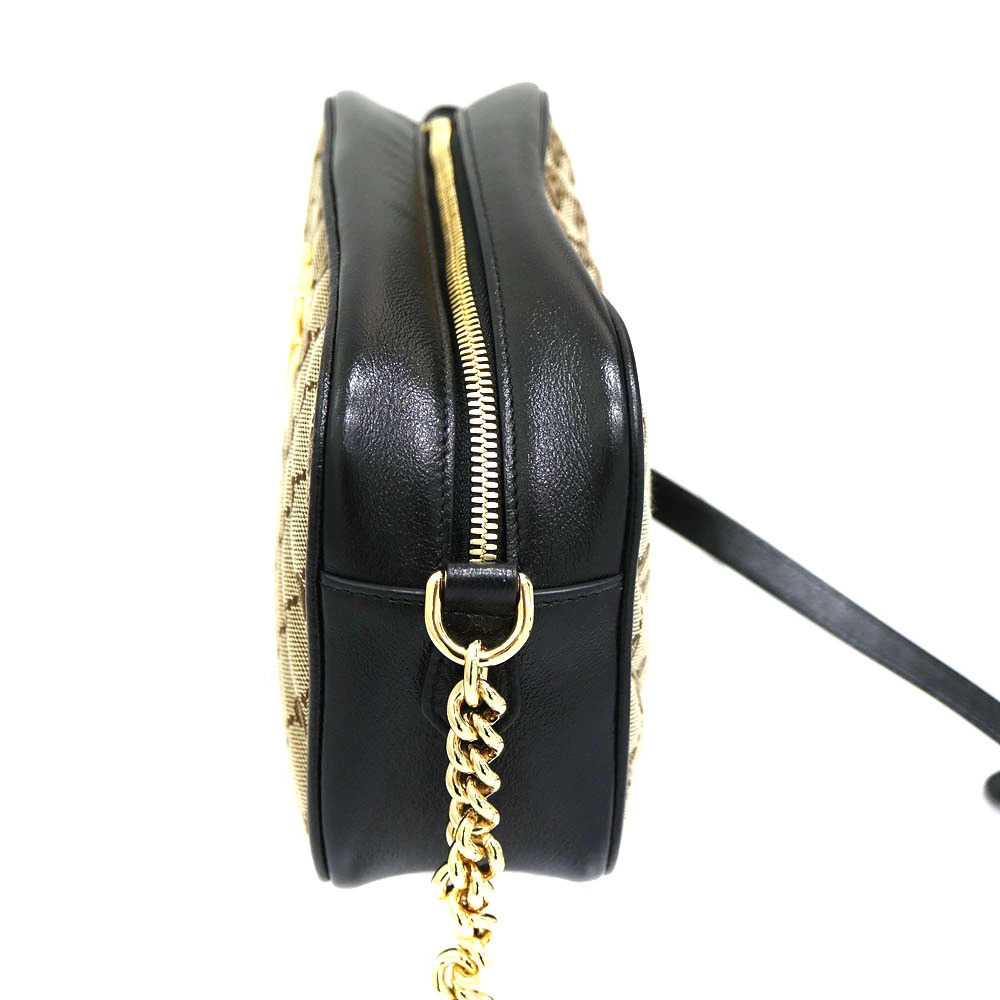 Gucci Marmont Canvas Black Beige Shoulder GG Bag Leather - Picture 3 of 6